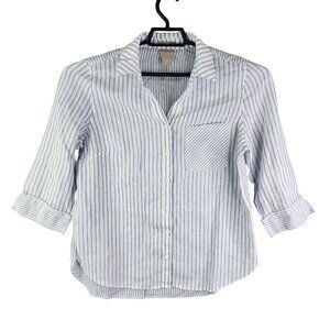 Womens Chicos Striped Shirt Blouse Button Up 100% Linen 3/4 Sleeve Size 1 (S)